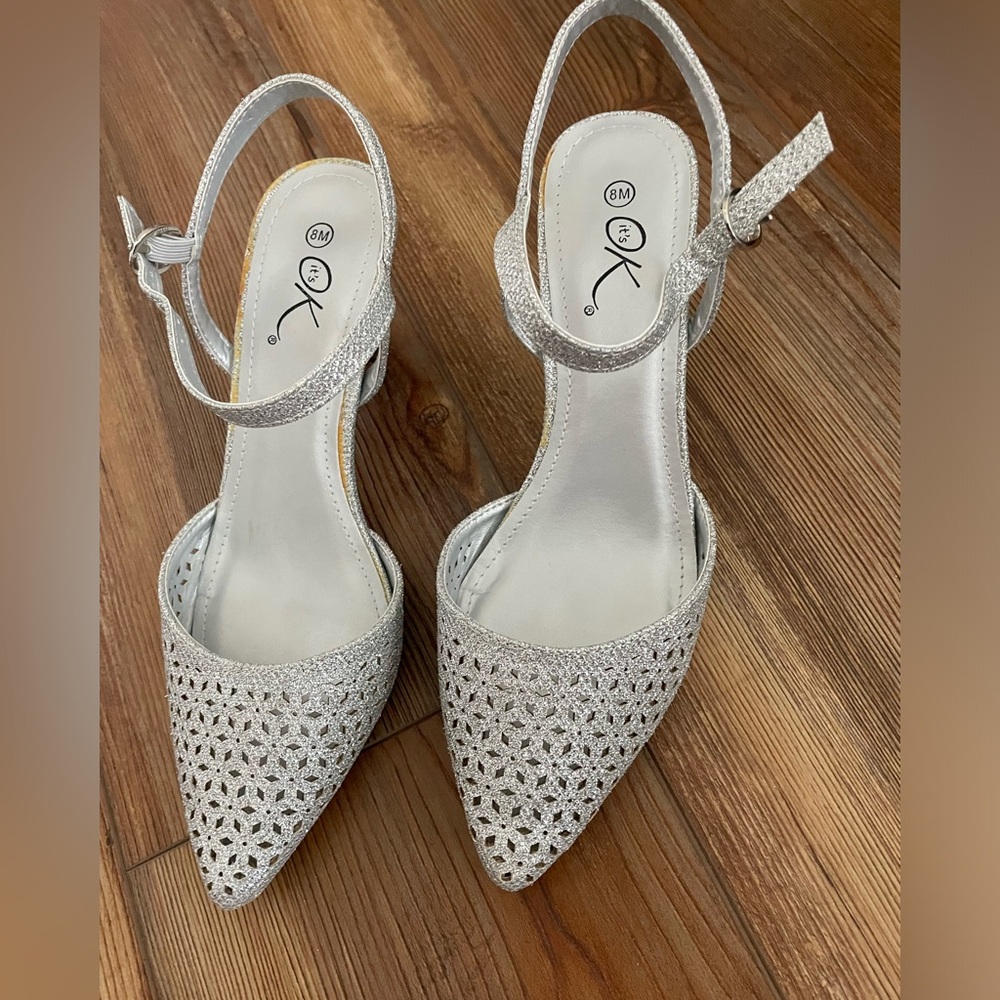 Silver shoes. Size 8 M. It’s OK brand.